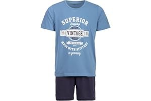 Henry Terre Herren Pyjama Set 2 TLG. Shorty Vintage Blaue Shorts Übergröße Baumwolle