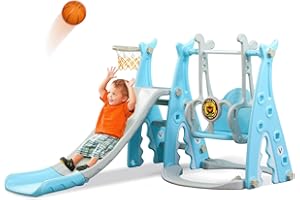 ARK MIIDO Toboggan intérieur pour Les 1, 2, 3, 4, 5 Ans, Aire de Jeux pour Tout-Petits 4 en 1 avec balançoire, Toboggan pour bébé pour Chambre d'enfant, Toboggan de Jardin pour Tout-Petits (Bleu)