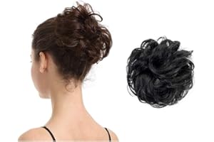 ‎BARSDAR BARSDAR 100% Echthaar Haarteil Haargummi，Gelockt Unordentlich dutt extensions echthaar Haarteil Haargummi Hochsteckfrisuren unordentlicher Haarverlängerung für Damen Mädchen 1# Schwarz