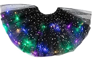 LOMELOMME Tüllrock Kinder LED Regenbogen Mädchen Karneval Kostüm Prinzessin Tütü Kleid Ballett Rock Bunt Glitzer Tanzrock mit Sternen und Pailletten Partykleid Minirock Tanzkleid für 2-10 Jahre alte Kinder