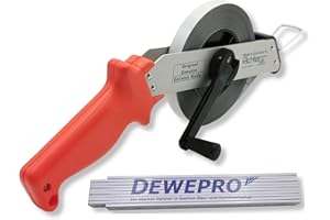 Richter Stahlbandmaß Bandmaß 13mm breit mit Leichtmetallrahmen - Länge: 100m - Maßanfang "A" - weiß lackiert mit cm-Teilung - Stahlbandmaß 412W-SR100-A, im Set inkl. 1 St. DEWEPRO® Zollstock 2m