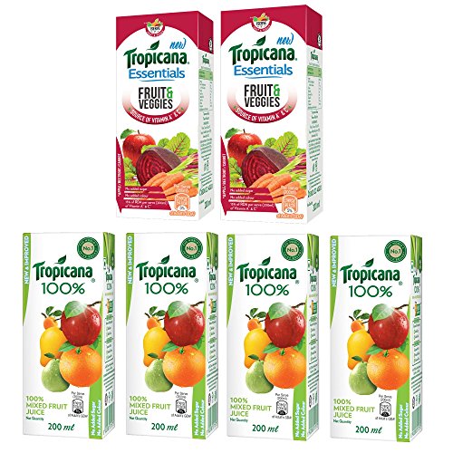 Tropicana Juice, Mixed Fruit, 200ml (Pack of 4) with Essentials Fruits