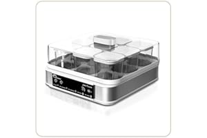LITTLE BALANCE 8448 Yaourtière Dessertière, Yaourts Desserts Fromages blancs faits maison, 5 programmes automatiques, 9 pots en verre 145 ml, Blanc/inox