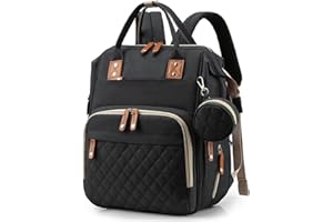 PORRASSO Sacs à Dos à Langer Sac à Dos à Couches pour Bébé Sac à Dos de Voyage de Grande avec USB Matelas à Langer Lit Pliable Multifonction Sac à Dos Noir