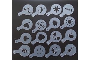 BIITFUU 16 szt. plastikowe szablony do kawy szablony do dekoracji kawy forma cappuccino czekolada latte słomiana podkładka sztuka zrób to sam formy narzędzia