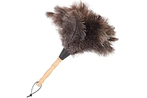 Cdemiy Piumino per Spolverare, Spolverino Polvere con Piume di Struzzo, Spolverino per Polvere con Manico in Legno, per Ufficio, Soggiorno di Casa, Libreria, Tastiera (35 Cm)