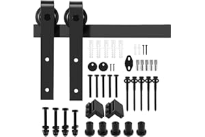 ZEXVIDA 5 FT Black Barn Door Hardware Kit, Heavy Duty Steel Slide Sliding Track Rail Hanger Roller 152cm Roller Door Hardware (5FT)