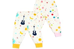 FLYISH DIRECT Pantalones de Entrenamiento Nino Algodón, Pantalones para Pañales Niño Reutilizables, Braguita de Entrenamiento Niño, 2 Piezas, Puntos y Guitarra, L, 5-7 años