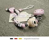 Baby SCHNULLERKETTE mit NAMEN | Schnullerhalter mit Wunschnamen – Mädchen Motiv Bär und Herz in rosa - 2