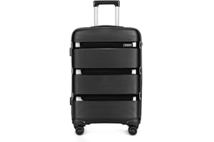 KONO Koffer Handgepäck Trolley 55cm Reisekoffer mit TSA Schloss und 4 Zwillingsrollens, Modisch und Verschleißfest Polypropylen Hartschalenkoffer, 55x40x21cm, 40 Liter (Schwarz, M)