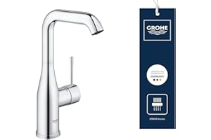 GROHE Essence Mitigeur Monocommande Robinet de lavabo pour Salle de Bains, Taille L (Bec haut, Zone de rotation réglable à 360°, GROHE EcoJoy, AquaGuide, Facile à installer), Chrome, 23541001