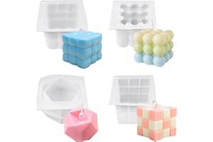 XSHAO 4 Pièces Moules à Bougies en Silicone, pour Bougie à Bulles, Moules à Bougie Faits à la Main, Moules de Cuisson au Chocolat Antiadhésifs 3D, Moules en Cire, Savon Artisanal, Pouding
