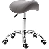 HOMCOM Cosmetic Stool 360° Rotate Height Adjustable Salon Massage Spa Chair Hydraulic Rolling Faux Leather Saddle Stool Mobil
