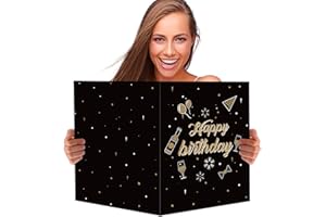 BOFUNX Grande Carte de Voeux Happy Birthday Géante Carte Noir Anniversaire Joyeux Anniversaire Cadeau pour Anniversaire
