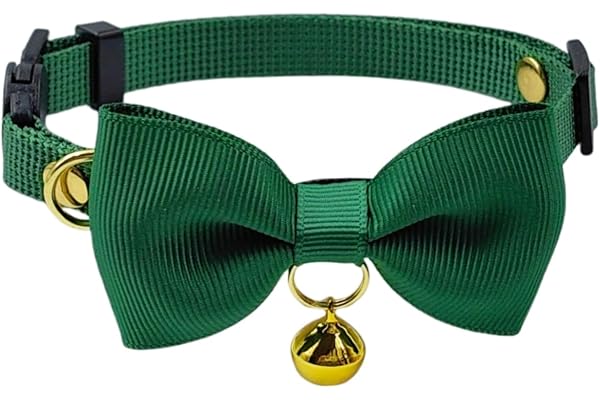 Olahibi Collier pour chat à libération sûre, boucle détachable, nœud papillon, cloche transparente, matériau polyester (vert, chats adultes)