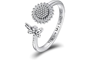 YFN Sonnenblume Ringe Sterling Silber Vintage Einstellbare Tier Sonnenblume Ring Schmuck Geschenke für Damen Mädchen