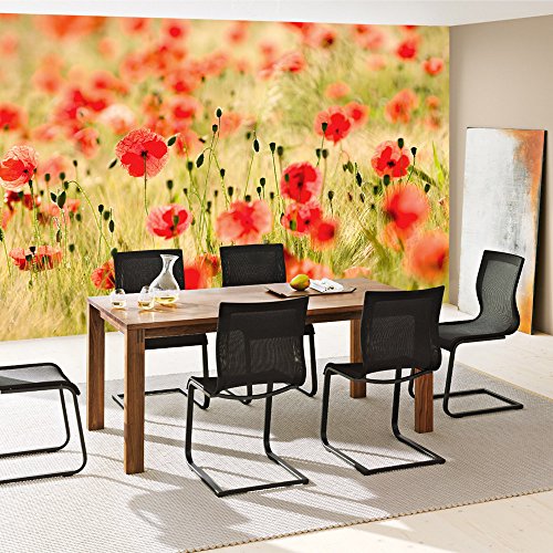 Vlies Fototapete 350×245 cm PREMIUM PLUS Wand Foto Tapete Wand Bild Vliestapete – DREAM OF POPPIES – Romantik Mohn Feld Blumen Gras – no. 070 - 7