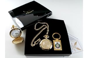 THE LUXURY VAULT Royal Engineers Crested Gold Pocket Watch and Keyring Gift Set Army British Military Gifts