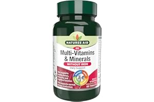 Natures Aid Multivitamins & Minerals Without Iron - High Strength One-a-Day Multi-Vitamin Formula - Supports Immune System, Energy, Brain and Bone Health - Vegan, Gluten-Free, Non-GMO - 60 Tablets