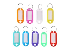 Rmeet Porte Clés Coloré,50 Pack Plastique Principales Balises Clair Porte-clés Étiquettes à Bagages pour Etiquette de Nom de Bureau d'hôtel Voyage Mémoire Bagagerie 10 Couleurs