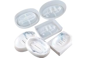 ‎FUNSHOWCASE Seifenschale Silikonform, Seifenablage Epoxidharz Formen für Schmuck, Schwamm, Beton, Zement, Polymer Clay, Küche, Bad, Toilette, DIY Handwerk, Rechteck, Oval,3 Muster, Fertiglänge:12.5/13cm, 3 teilig