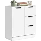 HOMCOM Sideboard with 3 Drawers and Soft Close Door 60x30x70 cm White | Narrow Living Room Sideboard, Modern Storage Kitchen