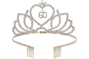 MINKISSY Crystal Rhinestone 60th Birthday Tiara Crown with Hair Comb 60th Birthday Tiara Wedding Anniversary Jewelry (Golden)