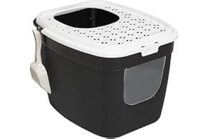 PETGARD Cat Litter Tray with Front and Top Entry, 54 x 44 x 41 cm, Black and White