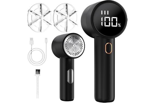 BZGG Rasoir Anti Bouloche Électrique,Écran LED,Rechargeable Câble Type-C,Tête à 6 Lames Fraise à Peluches,Idéal pour Vêtements Canapés Couvertures Rideaux,Noir.