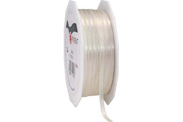 C.E. Pattberg Satin Ivoire (crème), Rouleau de 50 m de Ruban Satinée pour Emballage Cadeau, Largeur 3 mm, Accessoire de Décoration et Bricolage, Ruban Décoratif pour Présents, en Toute Occasion