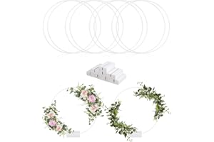 IXYDOR 8 Stück 20cm Metallringe zum Basteln, Gold mit Holzständer mit Fuß, Weiß Metallringe mit 8 Stück Holzständern Drahtringe Deko Ringe für Hochzeitskranz, Weihnachtsdekoration, Traumfänger DIY Handwerk