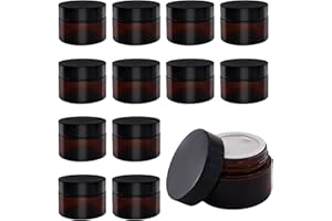 TOKSEO 12 Pièces Verre Ambré Boîte Vide, 30 ml Pots de Pommade Pots de Crème à Remplir, Pot en Verre Brun avec Couvercle et Liner Ppour Crèmes Cosmétiques Lotions Huiles Essentielles