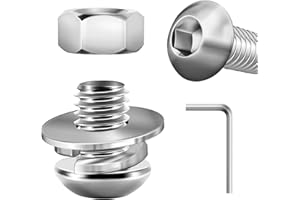 Dayalo Zestaw 10 sztuk śrub M6 x 10, śruby z łbem półokrągłym, nakrętki i podkładki, stal szlachetna A2 V2A, sześciokątny, pełny gwint, z kluczem kątowym