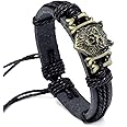 Wolf Bracelet for Men, Punk Wolf Bracelet for Boys, Wolf Braided Bracelet Adjustable, Norse Viking Wolf Bangle Bracelet, Wolf Head Cuff Bracelet, Wolf Wristband Bracelet, Wolf Animal Jewelry Gifts