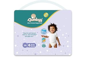 Bumbyy Leak-Proof Pull Ups Size 6 - Ultra-Absorbent Soft & Thin Baby Nappies for Sensitive Skin | 23 Baby Diapers | Hypoallergenic & Dermatologically Tested 12 hr Dry Nappy Pants (13-18kg)