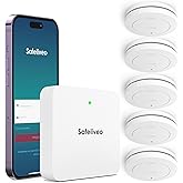 Safeliveo WiFi Interconnected Smoke Detector, Smoke Detector with 10 Year Battery, Set of 5 with Base Station, TUV Rheinland