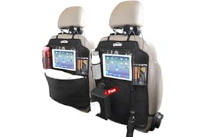 Oasser 2PCS Kick Mats Car Organisers Waterproof Seat Back Protectors with 12.9'' iPad Tablet Touch Screen Holder Multi Pockets Including Tissue Box