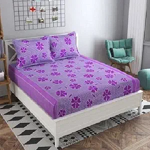 Cotton Villas 3D Printed Microfiber Fruty PurpleBedsheet for Double Bed with 2 Pillow Cover Microfiber and Cotton Mix Color White (88 X 88 inch )