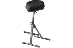 K&M 14046 Gas Lift Standing Aid Black Steel Fabric - Collapsible Standing Seat for Musicians - with Footrest
