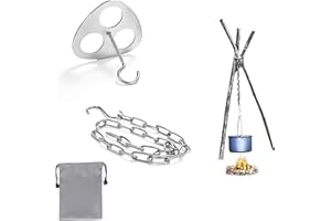 Amfrpar Equipo de Parrilla de Trípode para Fogata Trípode para Acampar de Acero Inoxidable Tablero de Parrilla de Trípode con Cadena Ajustable y Gancho para Camping, Picnic, Fiesta
