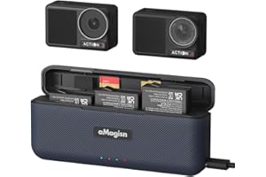 LILITOK Cargador rápido portátil para DJI Osmo Action 4 batería estación de carga, Osmo Action 4 / Action 3 Hub de carga de batería, carcasa de almacenamiento para tarjetas SD, accesorios para cámara de