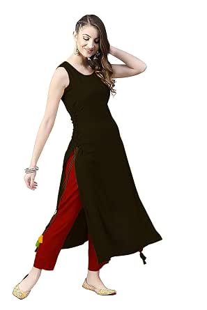 Plain Rayon Sleeveless Kurtis at Amazon 
