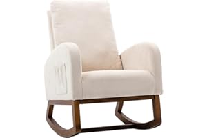 SUPPNEED Silla mecedora acolchada para habitación infantil Glider Rocker para bebés y niños, sillón Comfy con bolsillo lateral, sillón de salón con respaldo alto (beige), yaoyi-01