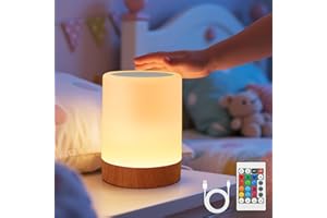 VKH Lampada da comodino LED RGB touch dimmerabile con telecomando, luce notturna USB ricaricabile senza fili, lampada da tavolo portatile per camera e campeggio – Modello Cilindro Alto