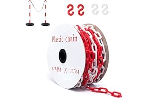 BECHOANIGEL 25m Absperrkette Rot Weiß Kunststoff, 8mm Absperrkette Warnkette Absperrung Plastikkette mit 4 S-Haken, Sicherheits-Warnkette aus Kunststoff für die Baustelle, Parkplatz und Auftragspflege