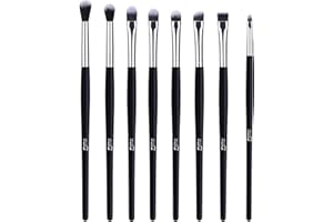 MSQ Eye Makeup Brush Set 8pcs Eyeshadow Makeup Brushes Eye Shadow Concealer Brush Eyebrow Powder Liquid Cream Blending Brush Set with Premium Wooden Handles Black