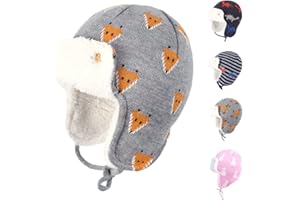 Gajaous Baby Boys Girls Winter Animals Earflap Beanie Hat Kids Infant Dinosaur Fox Pattern Fleece Lining Warm Hat