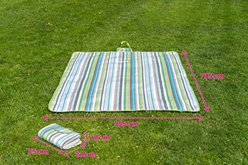 Picknickdecke 175 x 135 cm / Wasserdicht & Wärmeisoliert / Gepolstert mit flauschigem Fleece / Faltbar mit Tragegriff / Strandmatte / Stranddecke / Campingdecke - 2