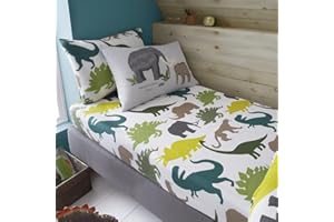 LIZZIE JACOBS New Woolly Mammoth Dinosaur Design Kids Boys Girls Children Matching Fitted Bed Sheet Set (Double Fitted Sheet Set, Woolly Mammoth)