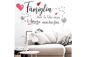 STICKER DESIGN Scritte adesive per pareti con frasi famiglia, Adesivo muro decorativo con Frase Adesiva e Cuori per Decorazioni Pareti di Salone, Cucina e Sala da pranzo, stickers frasi famiglia